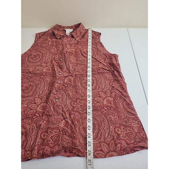 Talbots Red Paisley Print Silk Button Front Sleeveless Tank Top Women's Size 18 - Picture 5 of 9